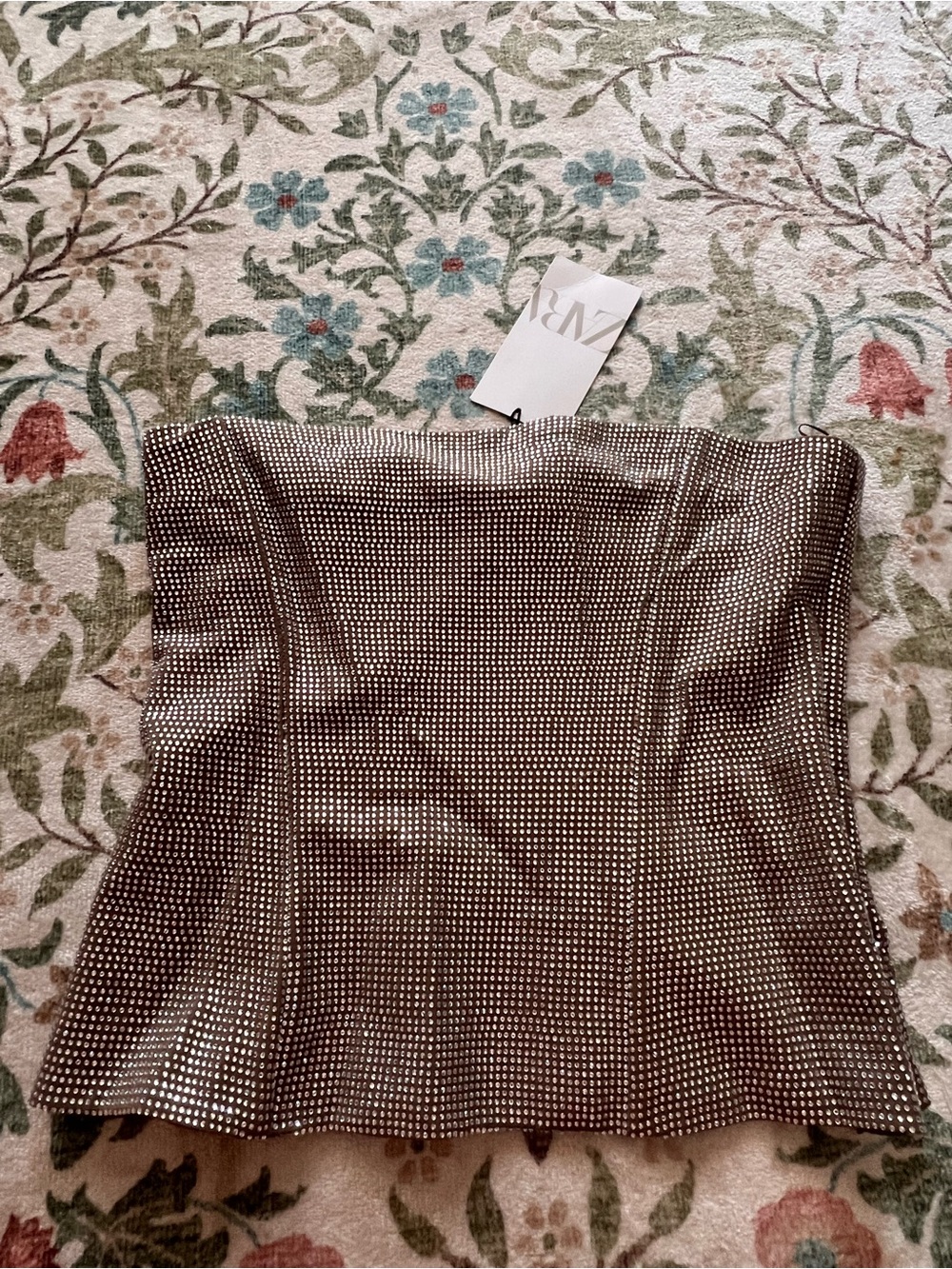 Zara Rhinestone Corset Top Brown NWT